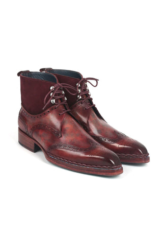 Paul Parkman 8509-BUR Men's Handmade Shoes Burgundy Suede / Calf-Skin Leather Norwegian Welted Wingtip Boots (PM6348)-AmbrogioShoes