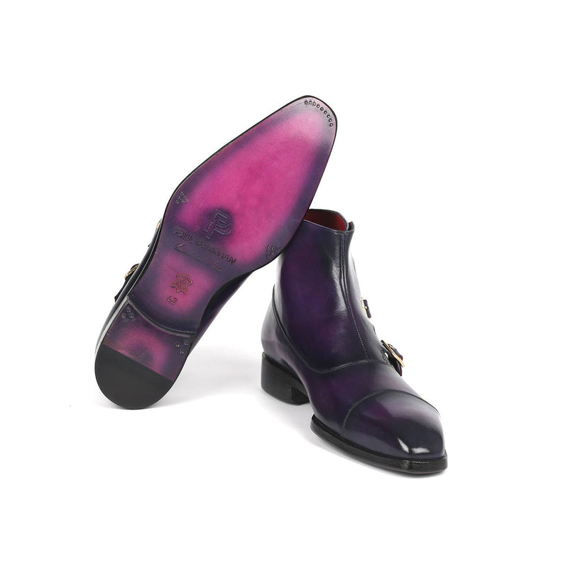 Paul Parkman 88951-PRP Men's Shoes Purple Calf-Skin Leather Triple Monk-Straps Boots (PM6329)-AmbrogioShoes