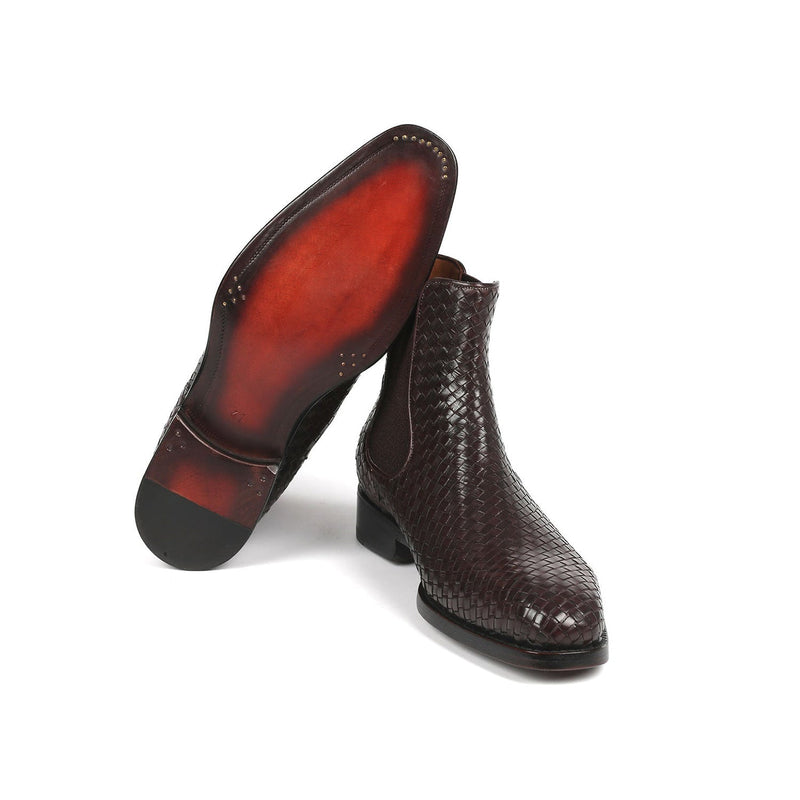 Paul Parkman 92WN87-BRW Men's Shoes Brown Woven Leather Chelsea Boots (PM6347)-AmbrogioShoes