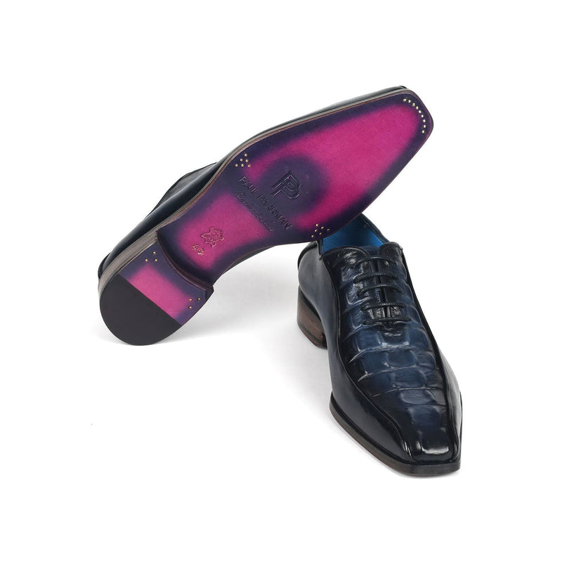 Paul Parkman 94-214 Men's Shoes Navy Crocodile Print Leather Bicycle Toe Oxfords (PM6365)-AmbrogioShoes