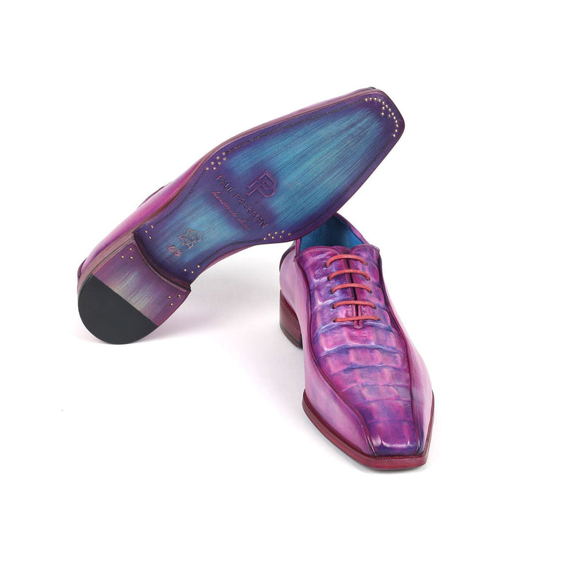 Paul Parkman 94-277 Men's Shoes Purple Crocodile Print Leather Bicycle Toe Oxfords (PM6368)-AmbrogioShoes