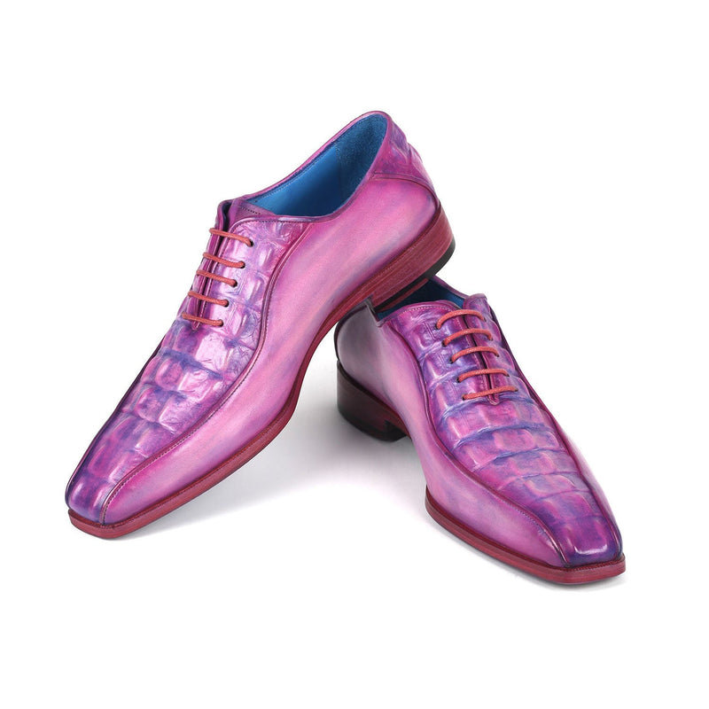 Paul Parkman 94-277 Men's Shoes Purple Crocodile Print Leather Bicycle Toe Oxfords (PM6368)-AmbrogioShoes