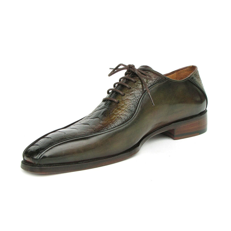 Paul Parkman 94DLGRN Men's Shoes Green Ostrich Leg / Calf-skin Leather Bicycle Toe Oxfords (PM6391)-AmbrogioShoes