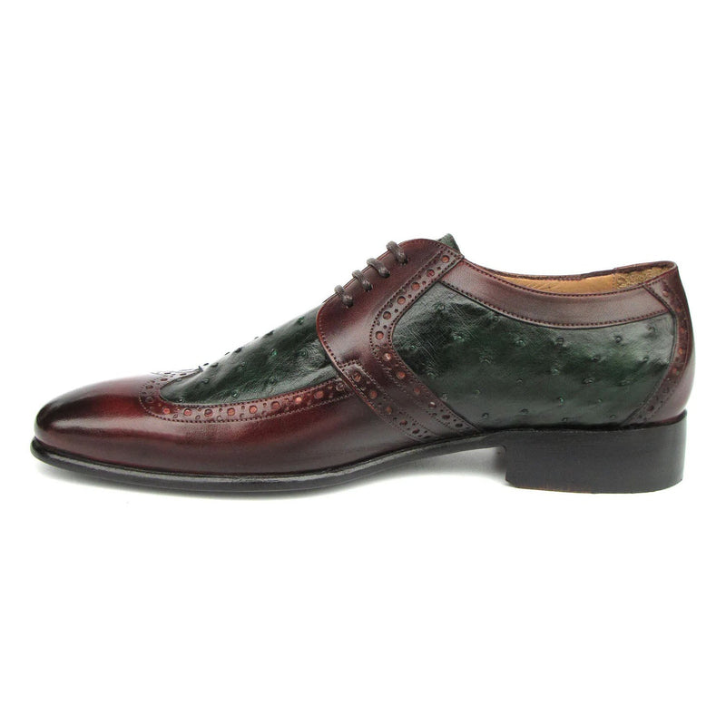 Paul Parkman 956GB57 Men's Shoes Green & Brown Ostrich / Calf-Skin Leather Derby Oxfords (PM6401)-AmbrogioShoes
