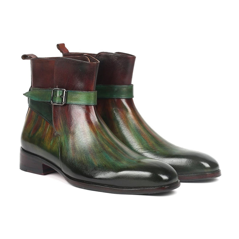 Paul Parkman 957FRS84 Men's Shoes Green & Bordeaux Calf-Skin Leather Jodhpur Boots (PM6270)-AmbrogioShoes