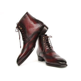 Paul Parkman BT4861-BRD Men's Handmade Shoes Brown Burnished Leather Goodyear Welted Wingtip Boots (PM6407)-AmbrogioShoes