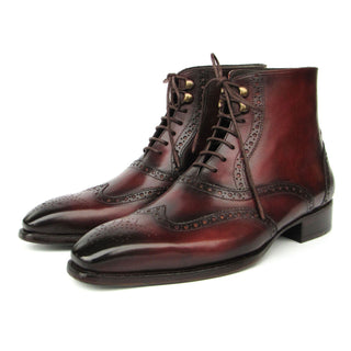 Paul Parkman BT4861-BRD Men's Handmade Shoes Brown Burnished Leather Goodyear Welted Wingtip Boots (PM6407)-AmbrogioShoes