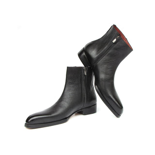 Paul Parkman BT6499-BLK Men's Handmade Shoes Black Floater Leather Side Zipper Boots (PM6392)-AmbrogioShoes