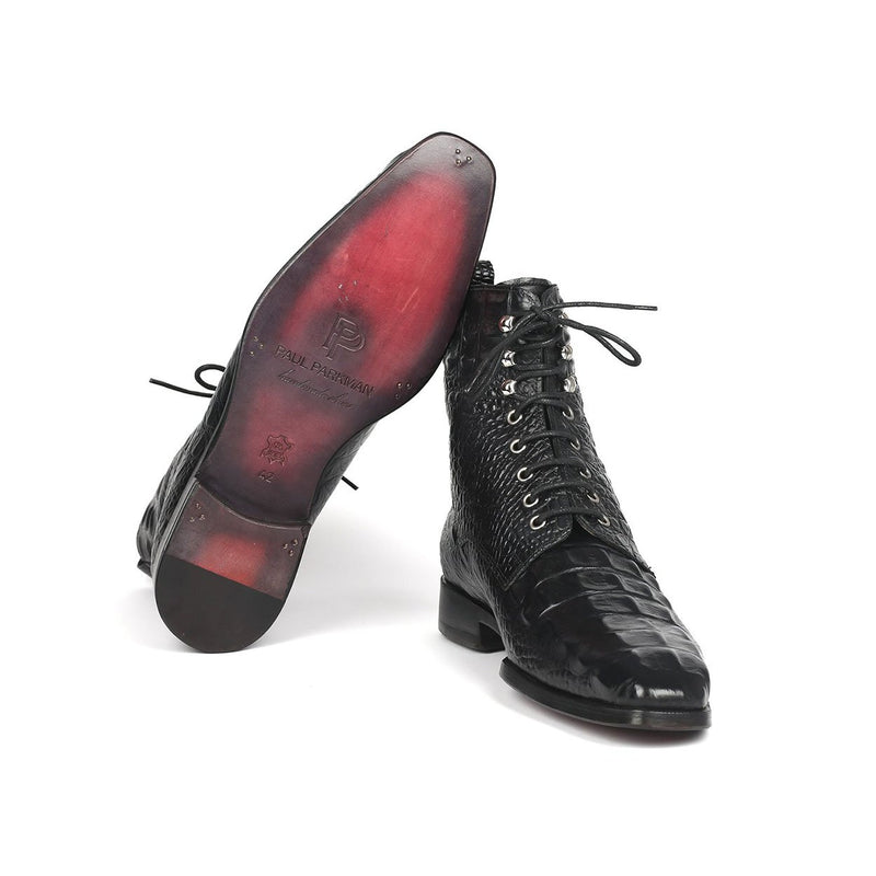 Paul Parkman BT744-BLK Men's Shoes Black Crocodile Print / Calf-Skin Leather Boots (PM6286)-AmbrogioShoes