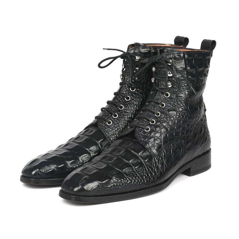 Paul Parkman BT744-BLK Men's Shoes Black Crocodile Print / Calf-Skin Leather Boots (PM6286)-AmbrogioShoes