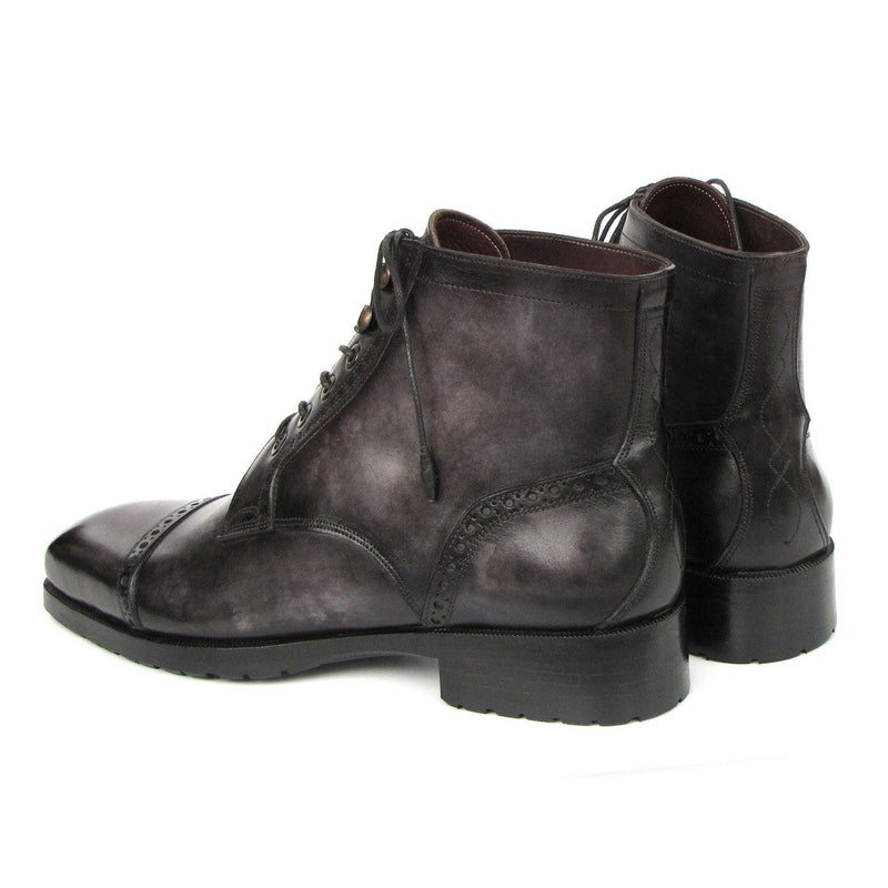 Paul Parkman BT9566-GRY Men's Shoes Gray & Black Hand Painted Leather Cap Toe Boots (PM6405)-AmbrogioShoes