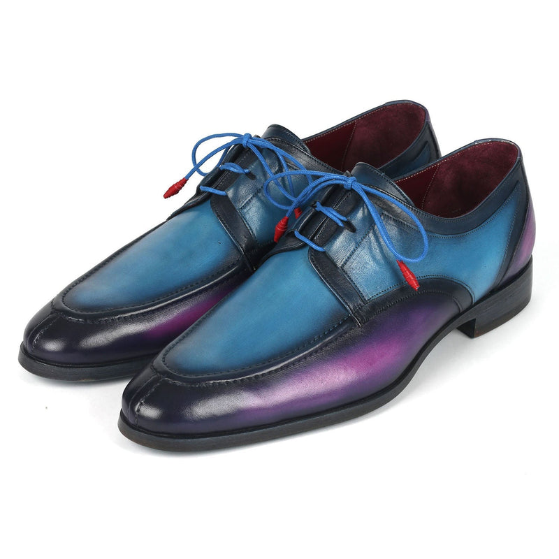 Paul Parkman GU568BLP Men's Shoes Blue & Purple Calf-Skin Leather Ghillie Lacing Dress Derby Oxfords (PM6361)-AmbrogioShoes