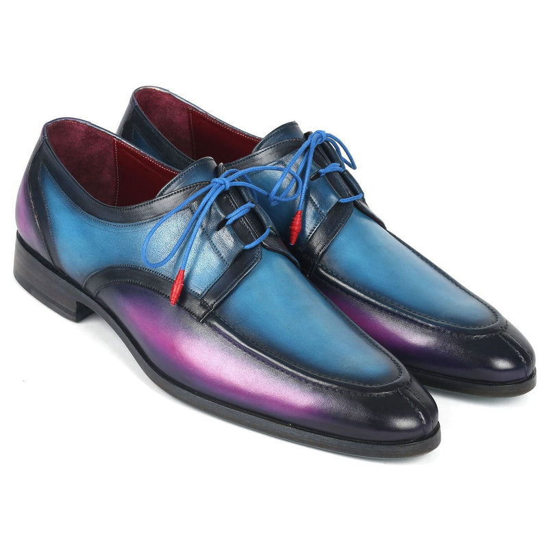 Paul Parkman GU568BLP Men's Shoes Blue & Purple Calf-Skin Leather Ghillie Lacing Dress Derby Oxfords (PM6361)-AmbrogioShoes