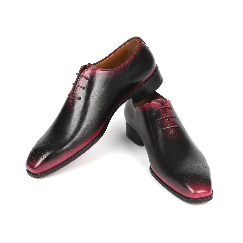 Paul Parkman KR254-01-83 Men's Shoes Black & Red Calf-Skin Leather Medallion Toe Oxfords (PM6381)-AmbrogioShoes