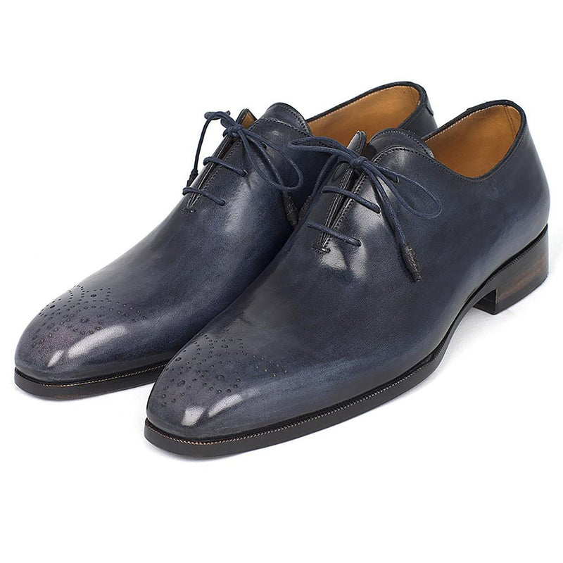 Paul Parkman KR254NVY Men's Shoes Navy Calf-Skin Leather Whole-Cut Oxfords(PM6302)-AmbrogioShoes