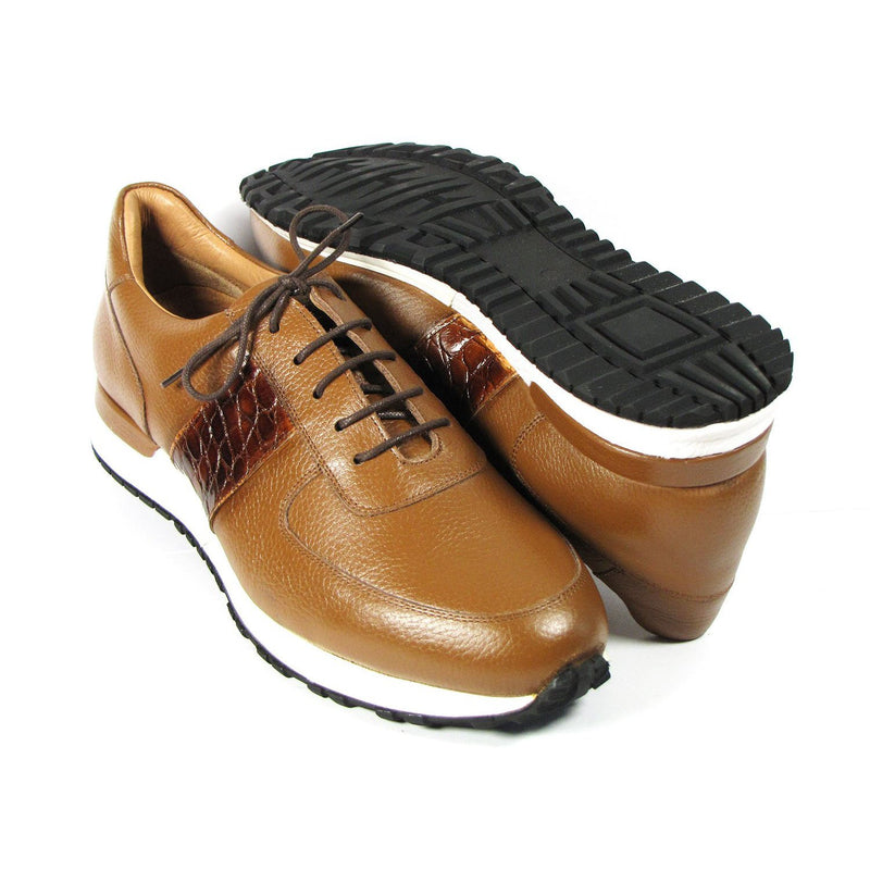 Paul Parkman LP206CGN Men's Shoes Cognac Crocodile Print / Calf-Skin Leather Casual Sneakers (PM6319)-AmbrogioShoes