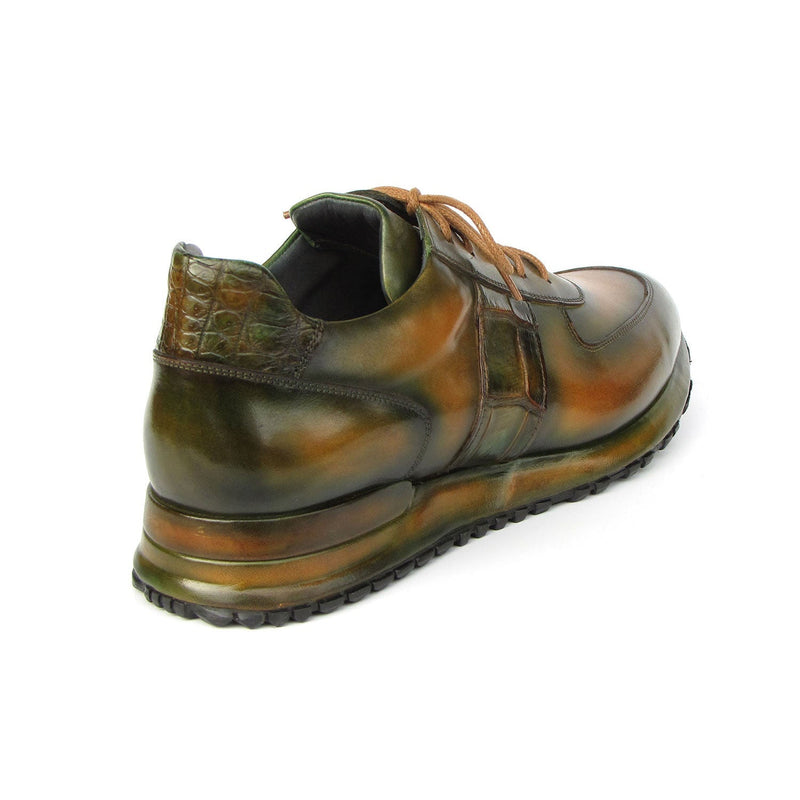 Paul Parkman LP208GRN Men's Shoes Green Hand-Painted Leather Sneakers (PM6409)-AmbrogioShoes