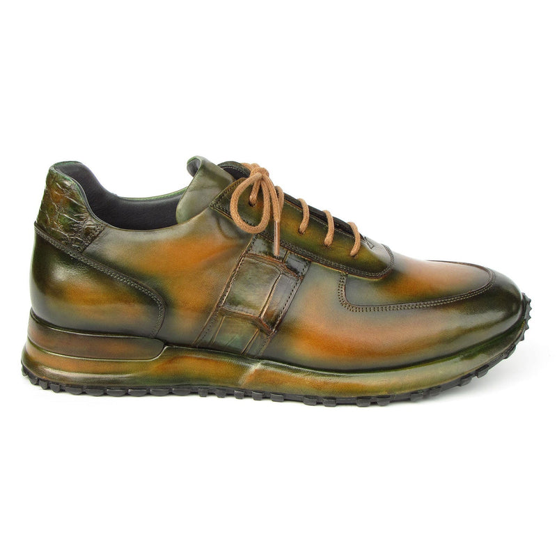 Paul Parkman LP208GRN Men's Shoes Green Hand-Painted Leather Sneakers (PM6409)-AmbrogioShoes