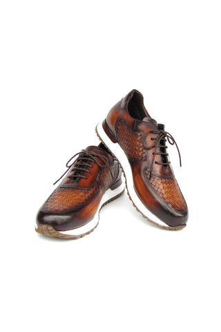 Paul Parkman LW205BRW Brown Hand-Painted Woven Leather Sneakers (PM6408)-AmbrogioShoes