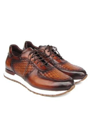 Paul Parkman LW205BRW Brown Hand-Painted Woven Leather Sneakers (PM6408)-AmbrogioShoes