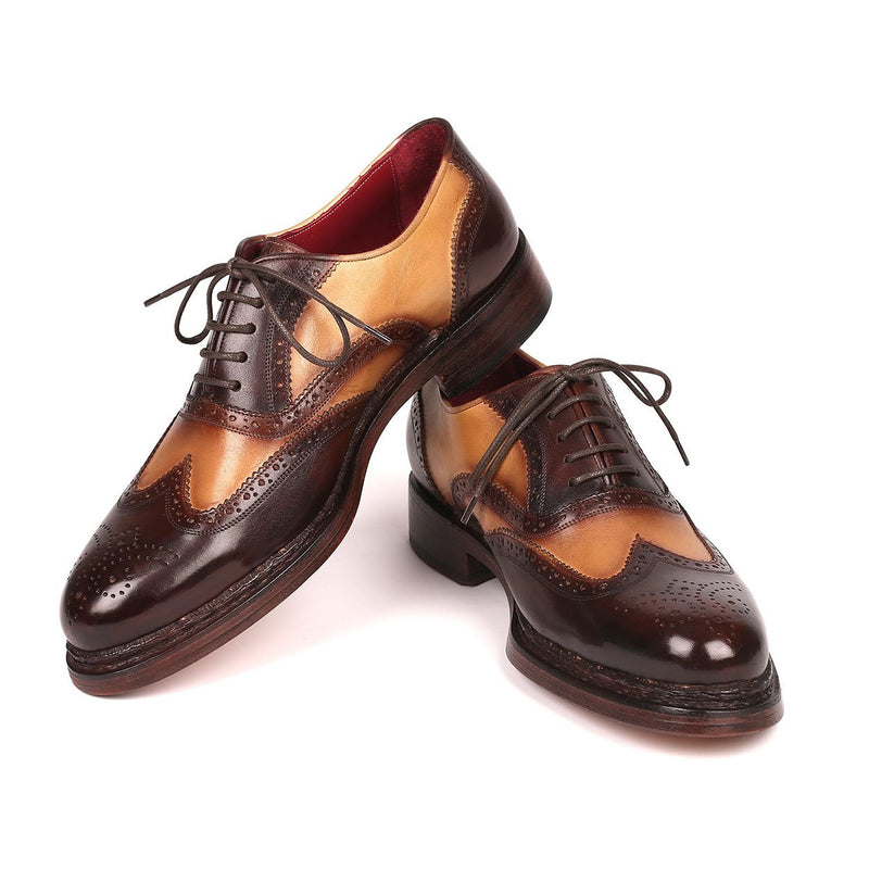Paul Parkman Men's Shoes Brown & Beige Calf-skin Leather Wing-Tip Oxfords 027-BJBRW (PM6200)-AmbrogioShoes