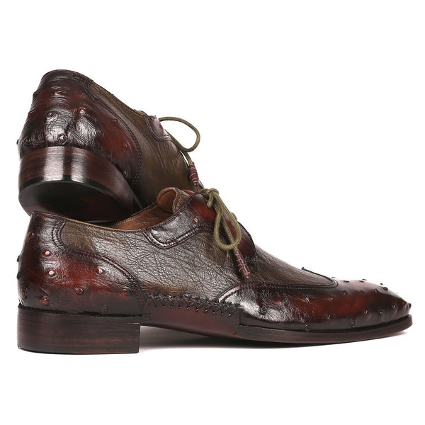 Paul Parkman Men's Shoes Brown & Green Ostrich-Skin / Calf-Skin Leather Wing-Tip Oxfords 844H389 (PM6204)-AmbrogioShoes