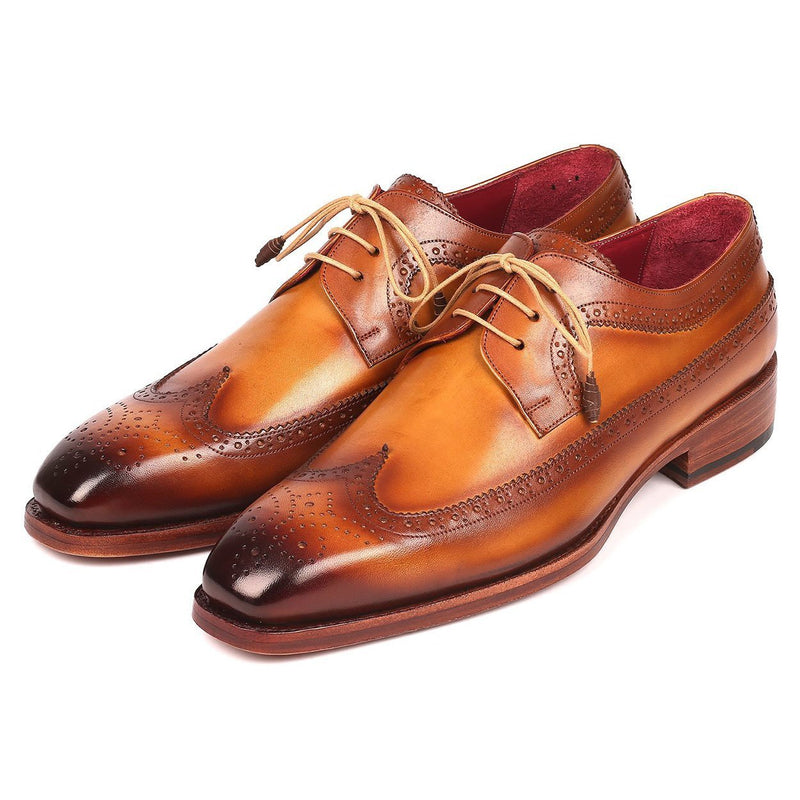 Paul Parkman Men's Shoes Camel Calf-Skin Leather Wing-Tip Oxfords 511C74 (PM6202)-AmbrogioShoes