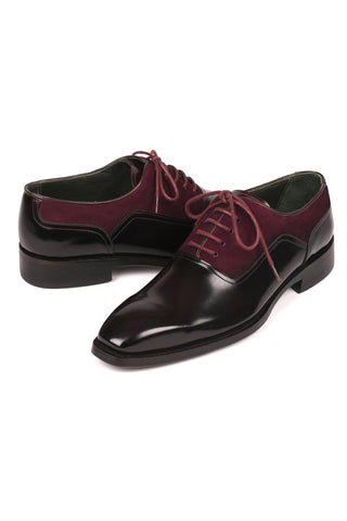 Paul Parkman Men's Handmade Shoes Black & Burgundy Suede / Patent Goodyear Welted Formal Oxfords (PM6324)-AmbrogioShoes