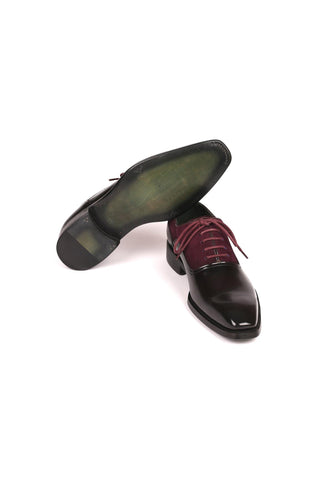 Paul Parkman Men's Handmade Shoes Black & Burgundy Suede / Patent Goodyear Welted Formal Oxfords (PM6324)-AmbrogioShoes