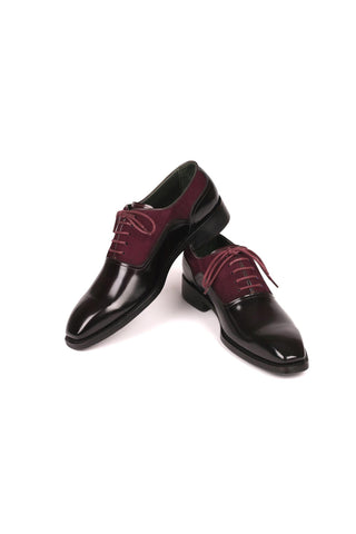 Paul Parkman Men's Handmade Shoes Black & Burgundy Suede / Patent Goodyear Welted Formal Oxfords (PM6324)-AmbrogioShoes