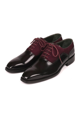 Paul Parkman Men's Handmade Shoes Black & Burgundy Suede / Patent Goodyear Welted Formal Oxfords (PM6324)-AmbrogioShoes