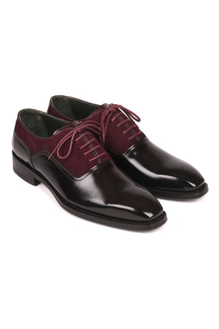 Paul Parkman Men's Handmade Shoes Black & Burgundy Suede / Patent Goodyear Welted Formal Oxfords (PM6324)-AmbrogioShoes