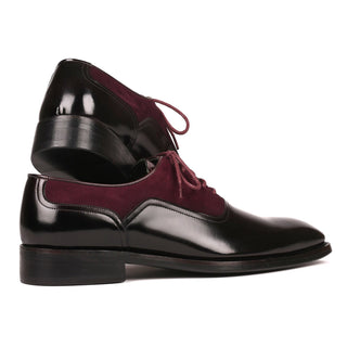 Paul Parkman Men's Handmade Shoes Black & Burgundy Suede / Patent Leather Goodyear Welted Formal Oxfords (PM6324)-AmbrogioShoes