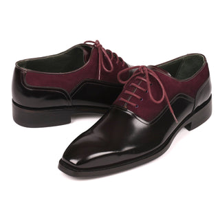 Paul Parkman Men's Handmade Shoes Black & Burgundy Suede / Patent Leather Goodyear Welted Formal Oxfords (PM6324)-AmbrogioShoes
