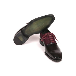 Paul Parkman Men's Handmade Shoes Black & Burgundy Suede / Patent Leather Goodyear Welted Formal Oxfords (PM6324)-AmbrogioShoes