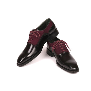 Paul Parkman Men's Handmade Shoes Black & Burgundy Suede / Patent Leather Goodyear Welted Formal Oxfords (PM6324)-AmbrogioShoes