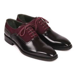 Paul Parkman Men's Handmade Shoes Black & Burgundy Suede / Patent Leather Goodyear Welted Formal Oxfords (PM6324)-AmbrogioShoes