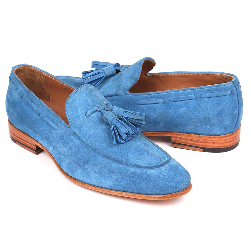Paul Parkman Men's Shoes Blue Suede Leather Tassels Loafers BLU32FG (PM6211)-AmbrogioShoes