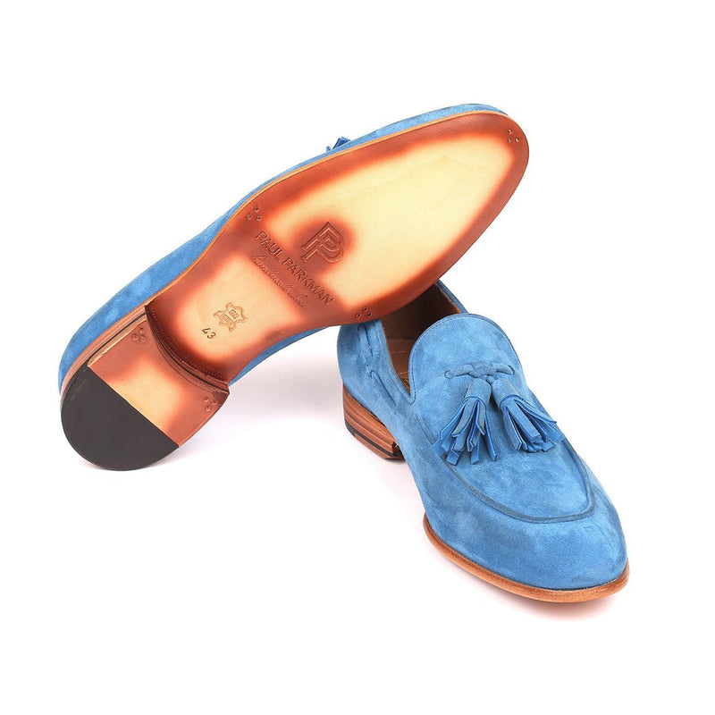 Paul Parkman Men's Shoes Blue Suede Leather Tassels Loafers BLU32FG (PM6211)-AmbrogioShoes
