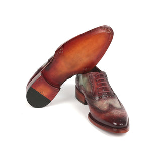 Paul Parkman PP22GB62 Men's Handmade Shoes Green & Bordeaux Calf-Skin Leather Goodyear Welted Wingtip Oxfords (PM6325)-AmbrogioShoes