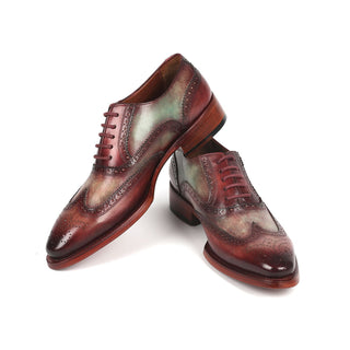 Paul Parkman PP22GB62 Men's Handmade Shoes Green & Bordeaux Calf-Skin Leather Goodyear Welted Wingtip Oxfords (PM6325)-AmbrogioShoes