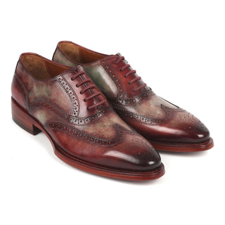 Paul Parkman PP22GB62 Men's Handmade Shoes Green & Bordeaux Calf-Skin Leather Goodyear Welted Wingtip Oxfords (PM6325)-AmbrogioShoes