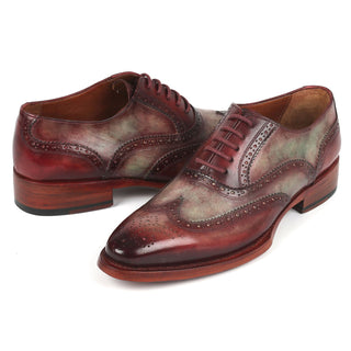 Paul Parkman PP22GB62 Men's Handmade Shoes Green & Bordeaux Calf-Skin Leather Goodyear Welted Wingtip Oxfords (PM6325)-AmbrogioShoes