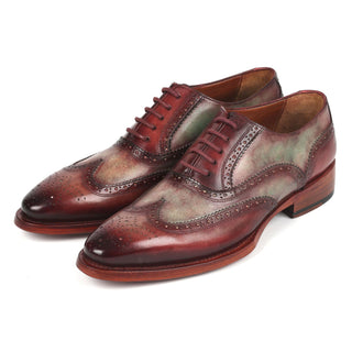 Paul Parkman PP22GB62 Men's Handmade Shoes Green & Bordeaux Calf-Skin Leather Goodyear Welted Wingtip Oxfords (PM6325)-AmbrogioShoes