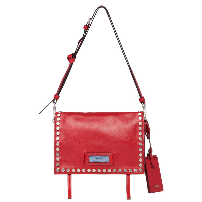 Prada 1BD082-PEO Etiquette Women's Fucoco Red Glace Calf-Skin Leather Shoulder Bag (PR1011)-AmbrogioShoes