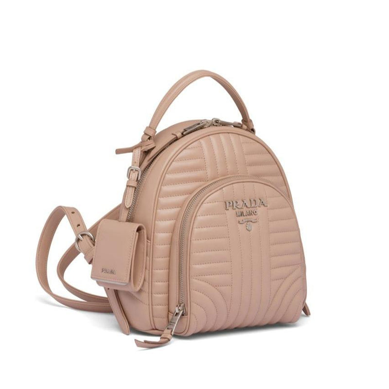 Prada 1BZ030-2D91 Women's Powder Beige Calf-Skin Quilted Leather BackPack (PR1002)-AmbrogioShoes