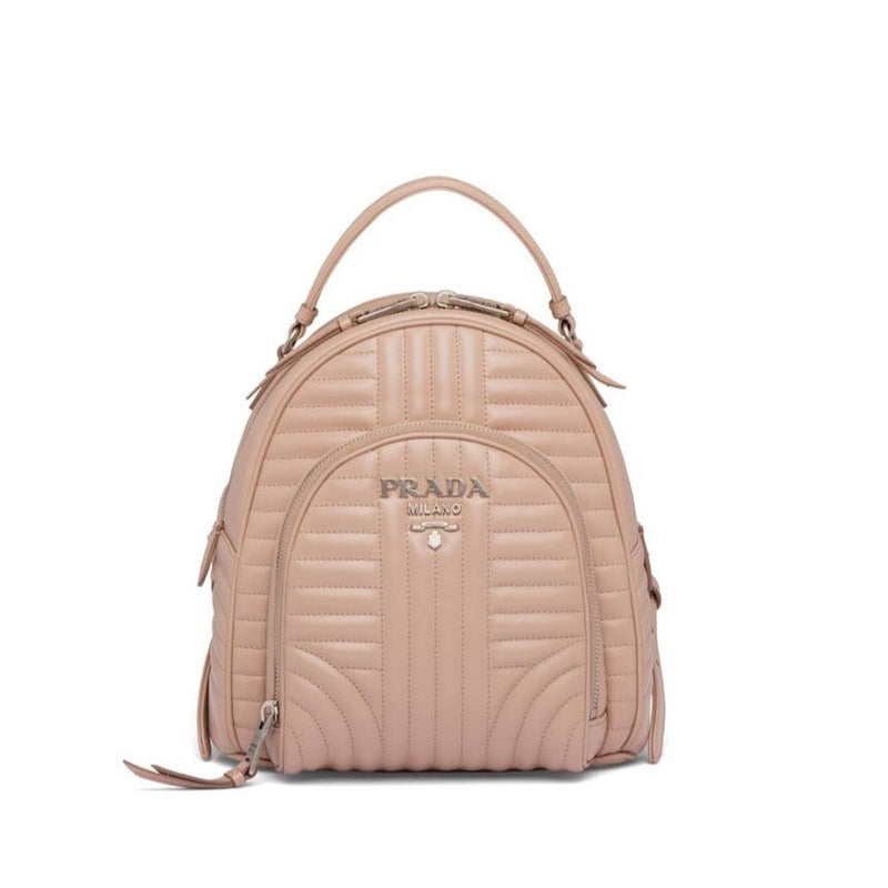 Prada 1BZ030-2D91 Women's Powder Beige Calf-Skin Quilted Leather BackPack (PR1002)-AmbrogioShoes