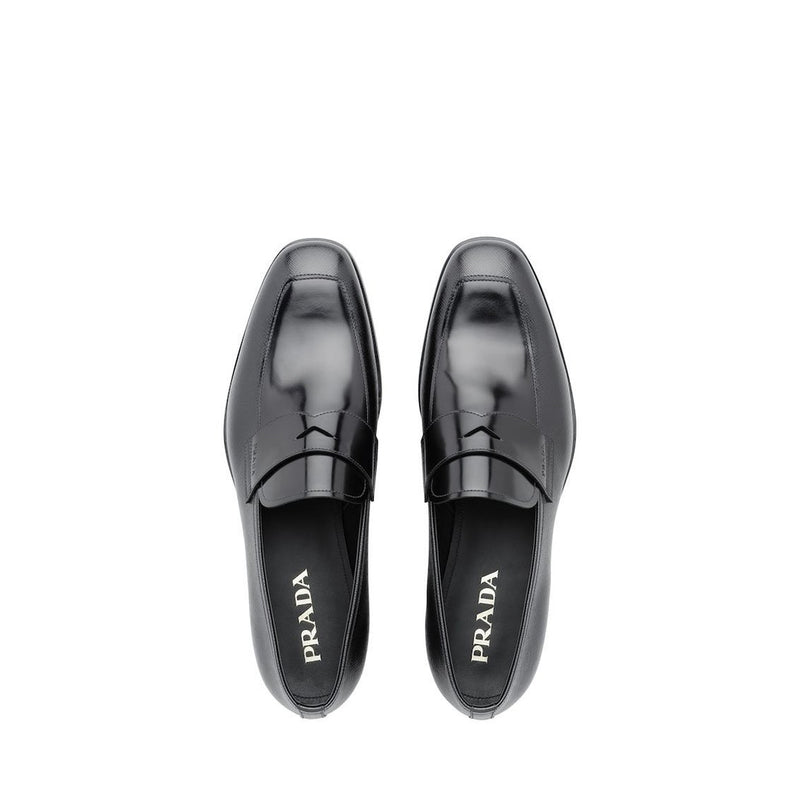 Prada 2EB184-ZJY Men's Shoes Black Saffiano / Brushed Calf-Skin Leather Penny Loafers (PRM1028)-AmbrogioShoes