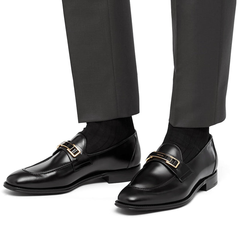 Prada 2DB169-ZJY Men's Shoes Black Calf-Skin Leather Loafers (PRM1003)-AmbrogioShoes