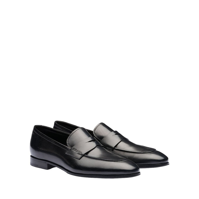 Prada 2DB185-248 Men's Shoes Black Calf-Skin Leather Penny Loafers (PRM1031)-AmbrogioShoes